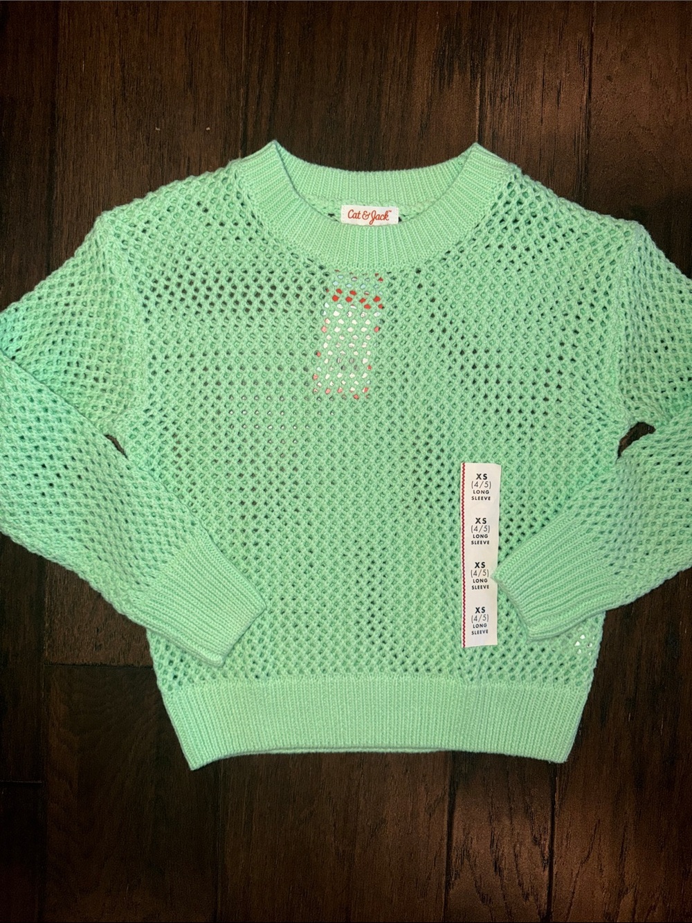 Cat & Jack Seafoam Open-Knit Crewneck Sweater XS 4-5